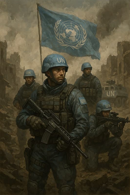 Casques bleus de l'ONU en mission de maintien de la paix sur Altis, équipés pour la médiation et l'intervention